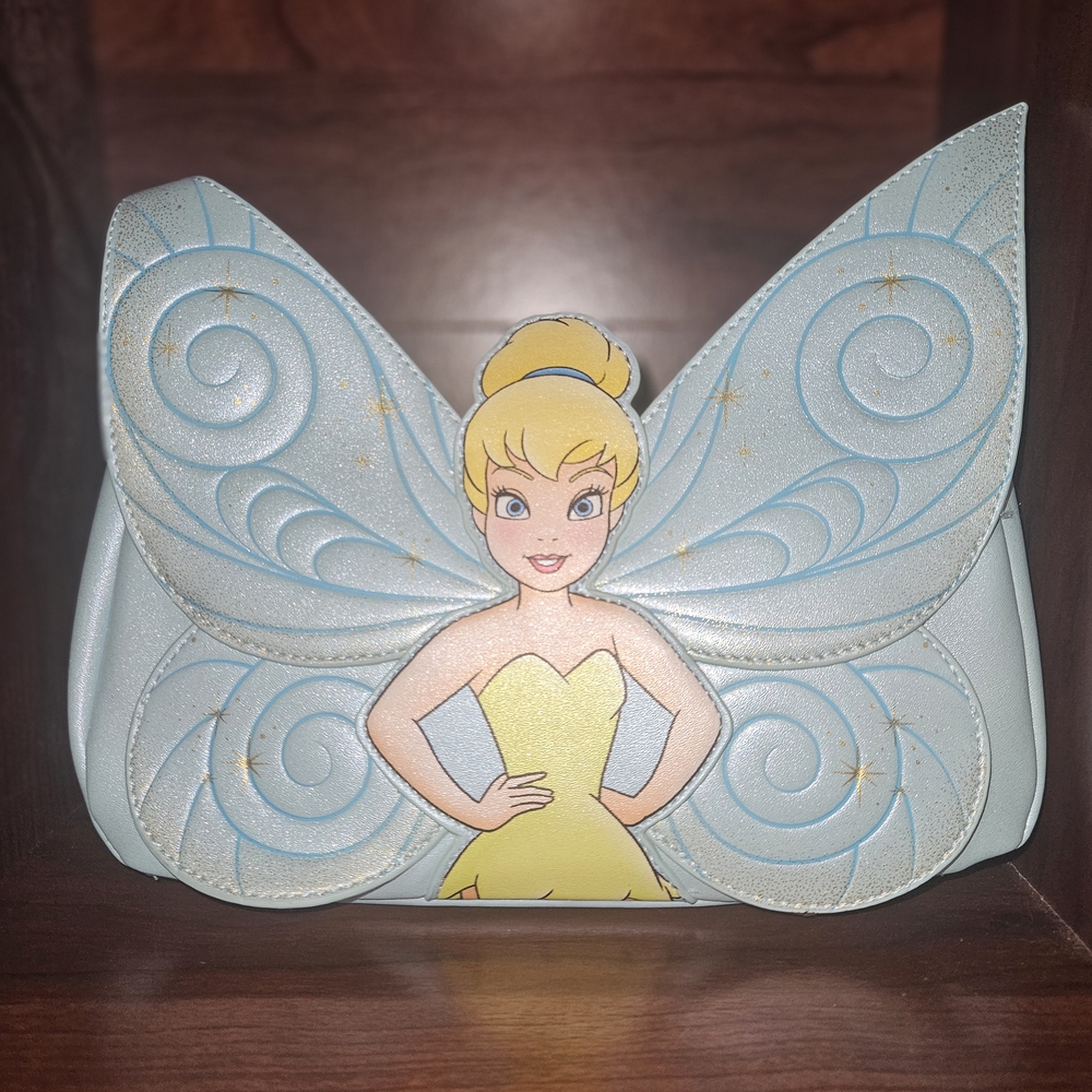 Loungefly Tinker Bell Peter Pan Glitter Crossbody Bag Purse NWT